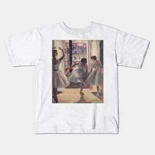 Three dancers in an exercise room - Edgar Degas Kids T-Shirt